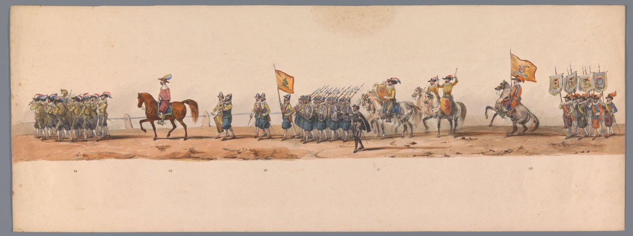 Historický průvod u druhého stého výročí Utrechtské univerzity aplikovaných věd, 1836 (deska 7) Přiblížení nizozemských armád k Ostende, 3. července 1600, den po vítězství u Nieuwpoortu; podle krojovaného znázornění udávaného H H Studentem od Victor Adam