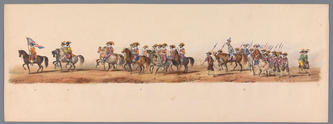 Historický průvod u druhého stého výročí Utrechtské univerzity aplikovaných věd, 1836 (deska 5) Přiblížení nizozemských armád k Ostende, 3. července 1600, den po vítězství u Nieuwpoortu; podle krojovaného znázornění udávaného H H Studentem od Victor Adam