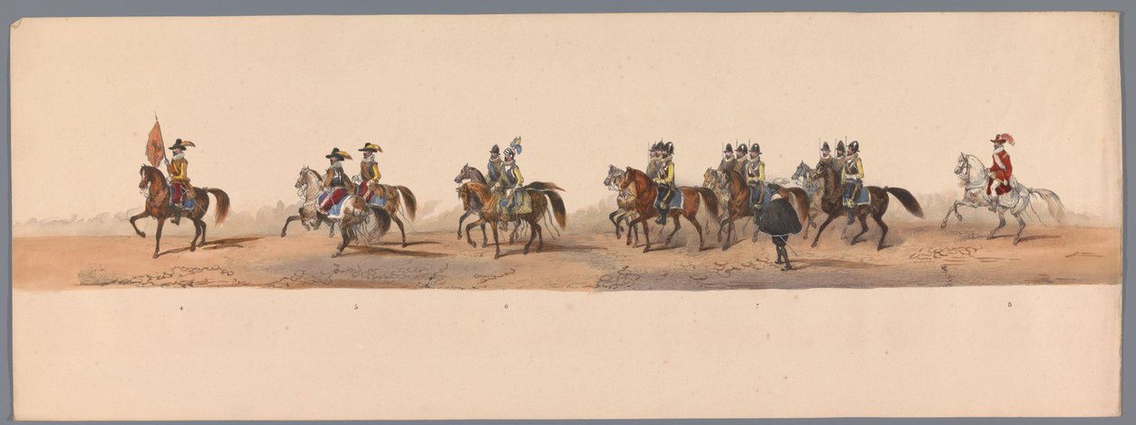 Historický průvod u druhého stého výročí Utrechtské univerzity aplikovaných věd, 1836 (deska 2) Přiblížení nizozemských armád k Ostende, 3. července 1600, den po vítězství u Nieuwpoortu; podle krojovaného znázornění udávaného H H Studentem od Victor Adam