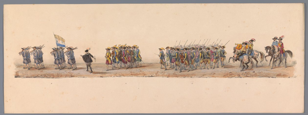 Historický průvod u druhého stého výročí Utrechtské univerzity aplikovaných věd, 1836 (deska 4) Přiblížení nizozemských armád k Ostende, 3. července 1600, den po vítězství u Nieuwpoortu; podle krojovaného znázornění udávaného H H Studentem od Victor Adam