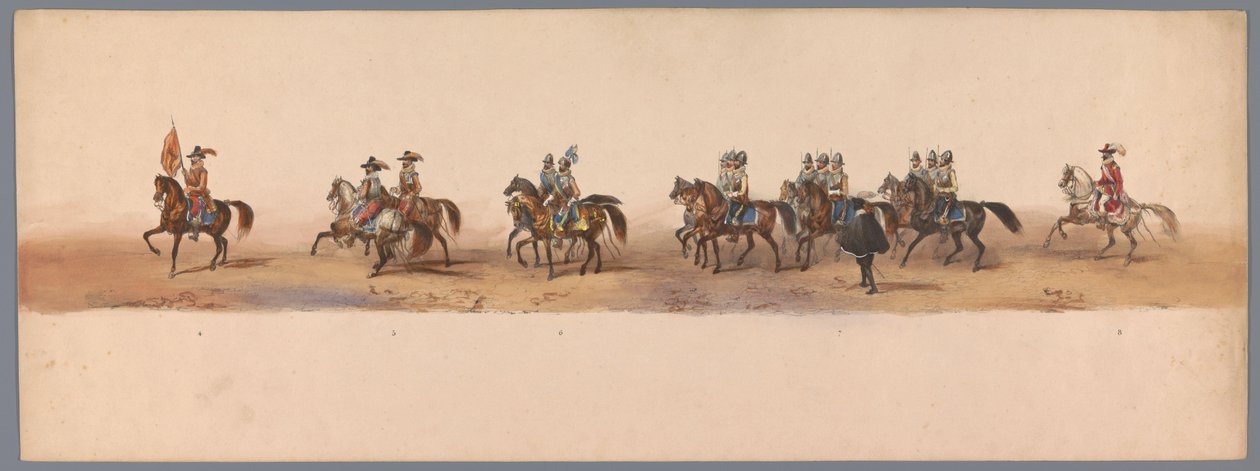 Historický průvod u druhého stého výročí Utrechtské univerzity aplikovaných věd, 1836 (deska 2) Přiblížení nizozemských armád k Ostende, 3. července 1600, den po vítězství u Nieuwpoortu; podle krojovaného znázornění udávaného H H Studentem od Victor Adam