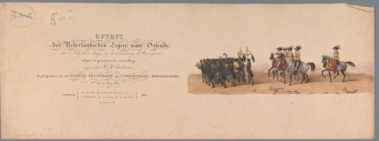 Historický průvod u druhého stého výročí Utrechtské univerzity aplikovaných věd, 1836 (titulní tisk) Přiblížení nizozemských armád k Ostende, 3. července 1600, den po vítězství u Nieuwpoortu; podle kroje daného H H Stud od Victor Adam