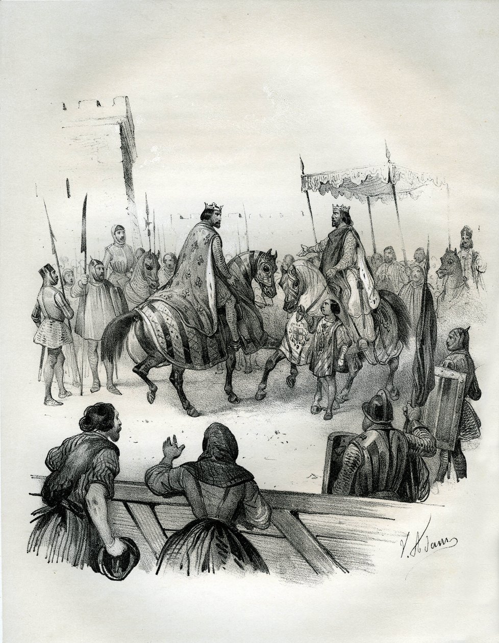 Rozhovor v roce 1023 Henriho 2 (známého jako Chromý a svatý, 973-1024), německého císaře (vévody bavorského a krále Germánie) a Roberta 2 Pieux (970-1031), francouzského krále od roku 996 do své smrti. Robert byl synem Huga Kapeta, jehož korunovace v roce od Victor Adam