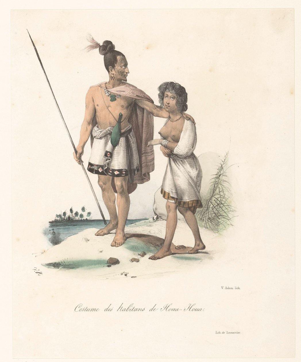 Oblečení obyvatel Houa-Houa (Nový Zéland) Costume des habitans de Houa-Houa (název na předmětu) Cesta za objevem astrolábu (název série) Voyage de découvertes de l