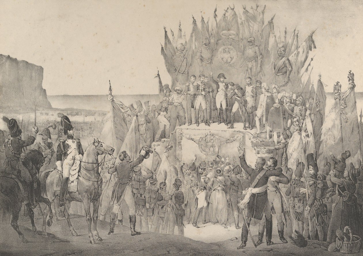 Vojenský festival v Boulogne s Napoleonem rozdávajícím hvězdy Legion of Ho..., 19. století. od Victor Adam
