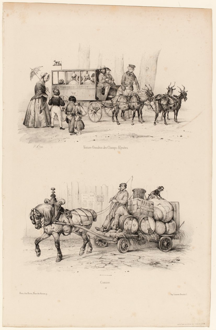 Omnibusový autobus na Champs-Elysées, kolem 1841-44 (tisk) od Victor Adam