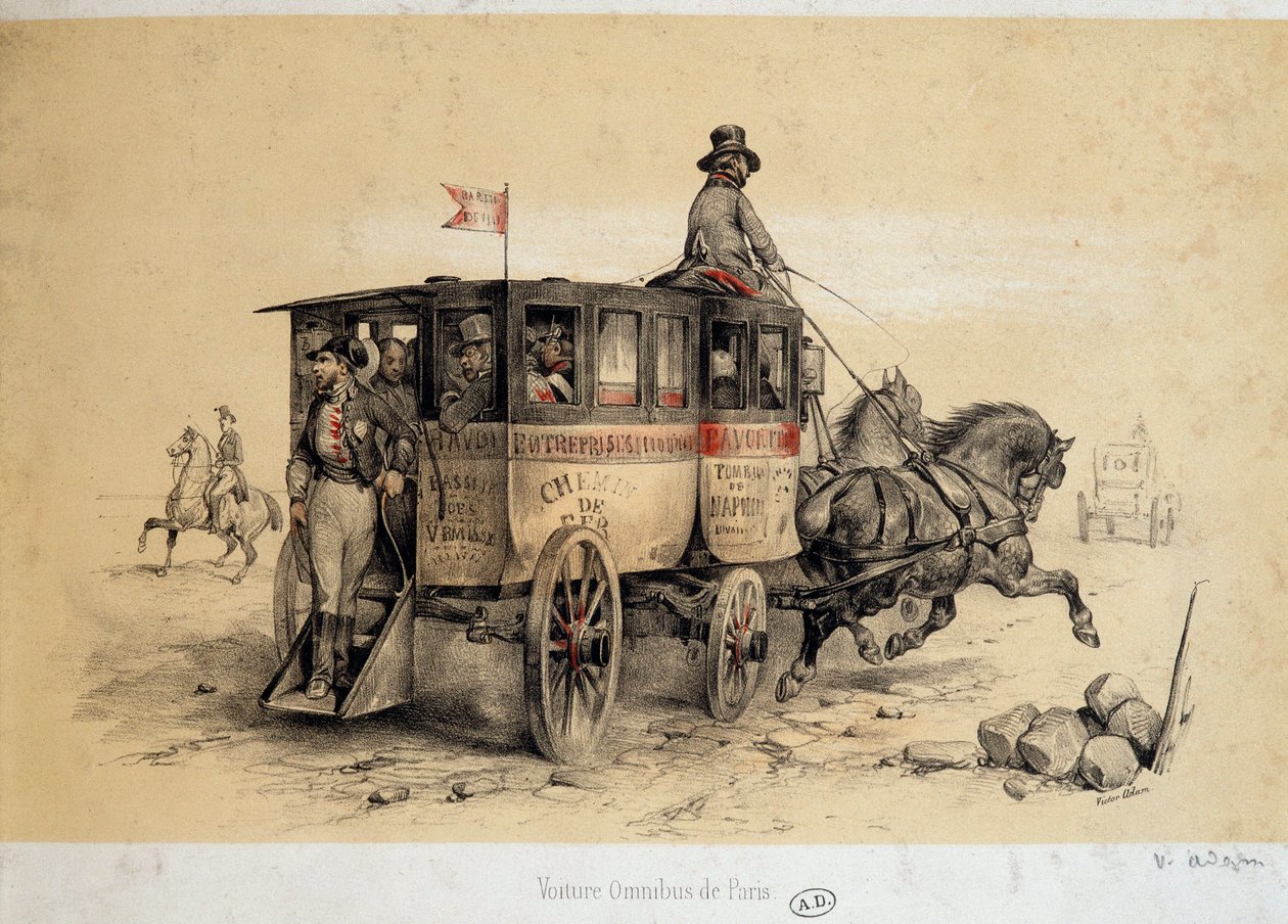 Pařížský omnibusový vůz - Litografie od Adama, ca. 1840 od Victor Adam