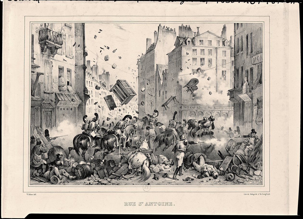 Rue Saint-Antoine v červenci 1830, vyryl H. Delaporte od Victor Adam