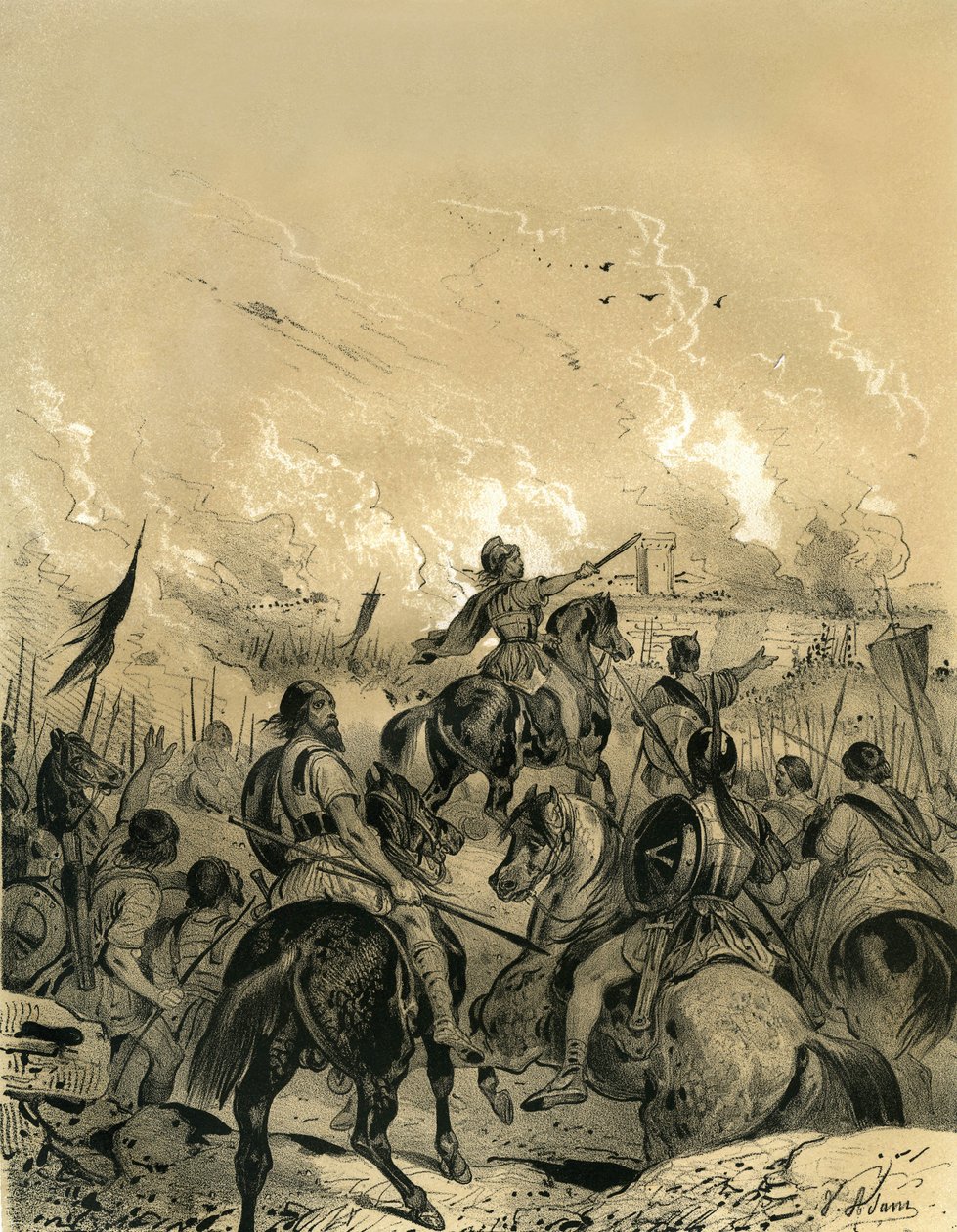 Galové dobyli Řím po bitvě u Allie v roce 390. Rytina Victora Adama (1801-1866) v knize "Francie ve středověku" vydané bratry Ardantovými v polovině 19. století. od Victor Adam