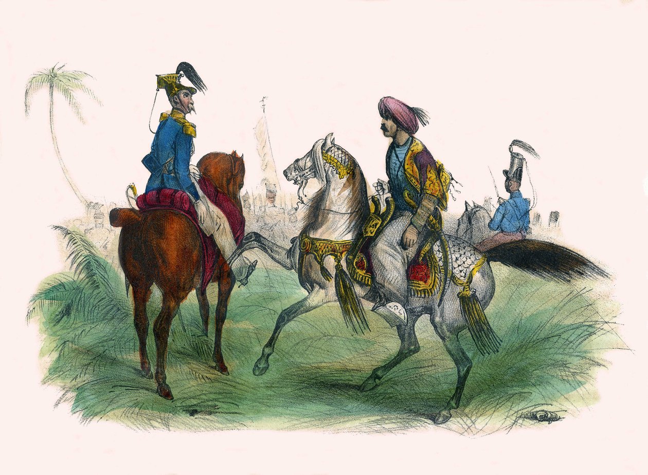 Dva důstojníci v Alžíru. V „“ Album Grotesque, Choices of Outstanding Types“, ilustrace Victor Adam, Paříž, kolem roku 1850. od Victor Adam