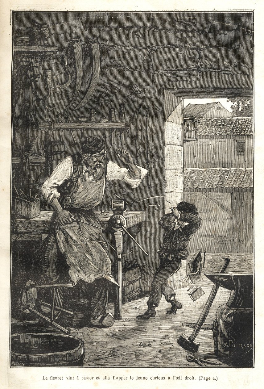 Biographie populaire illustrée de Gambetta - Fólie se zlomila a zasáhla mladého diváka do oka od Victor Armand Poirson