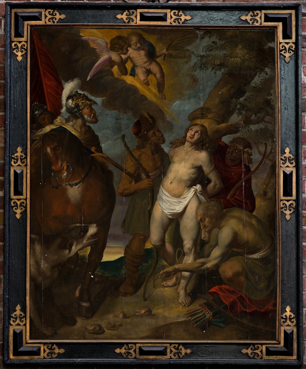Farní kostel (Parochiekerk Sint-Walburga). Malba.Victor Boucquet (?). Svatý Šebestián. Olej na panelu. od Victor Boucquet