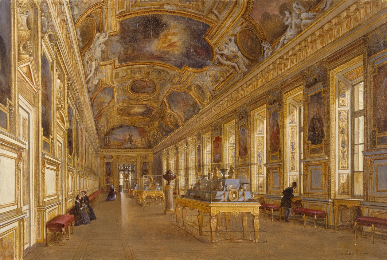 Pohled na velkou galerii Apollon v Musee du Louvre (olej na plátně) od Victor Duval