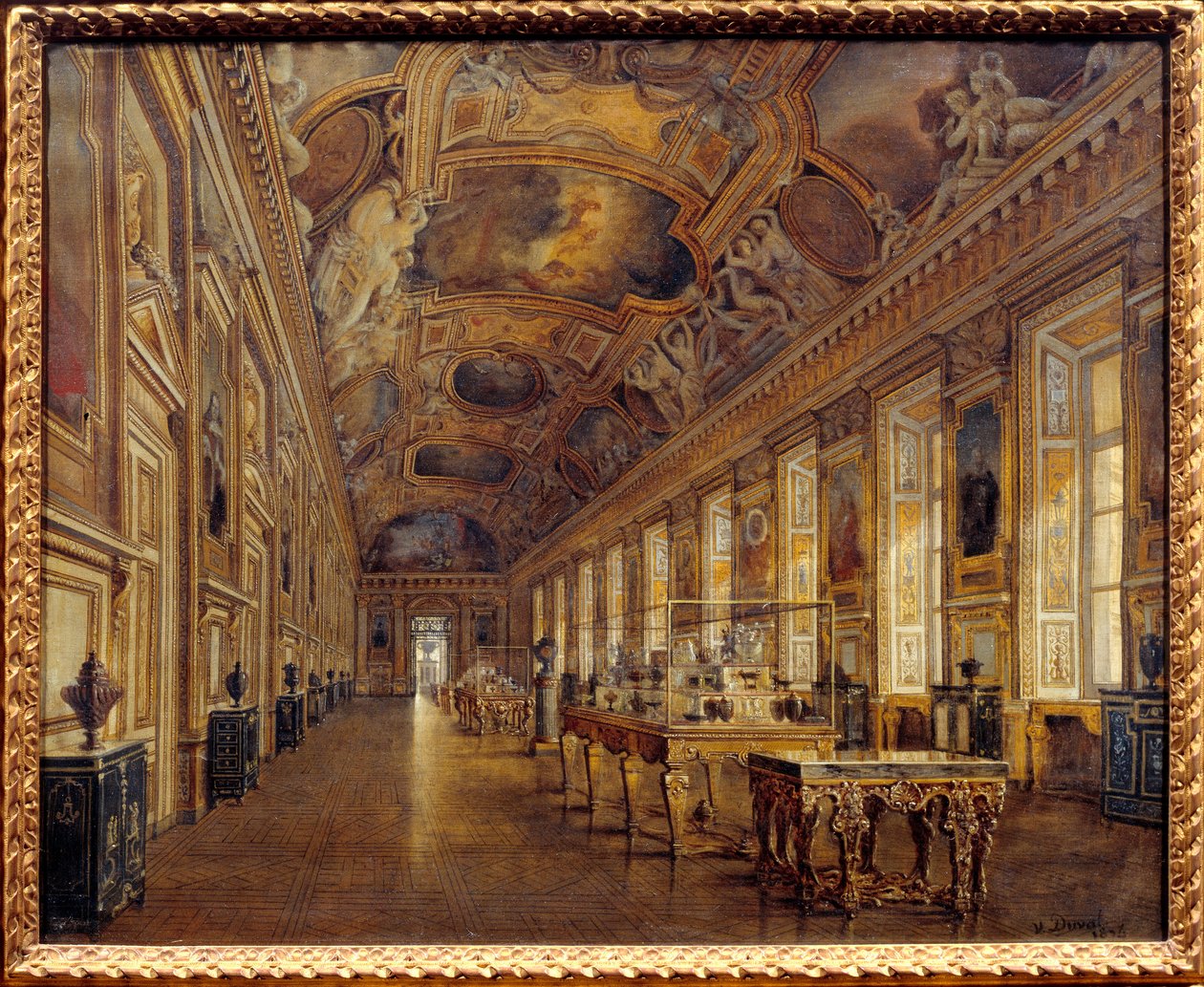 Pohled na velkou galerii Apollon v Musee du Louvre v roce 1880 (olej na plátně) od Victor Duval