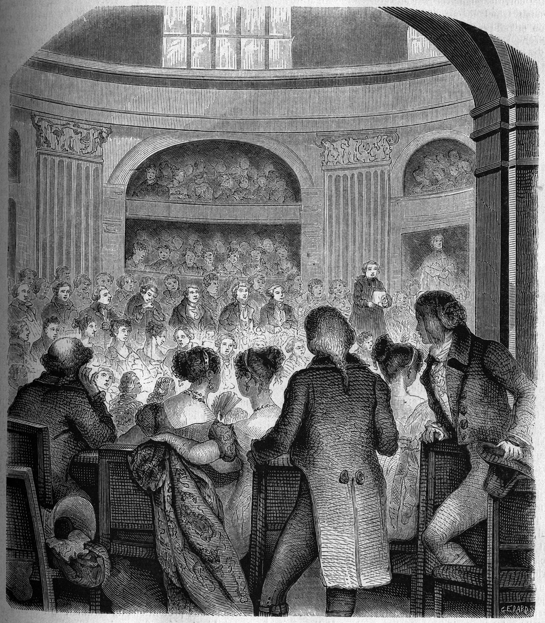 Přijetí abbé Jean Sibrake (Jean-Sibrakes) (Siffrein) Maury (1746-1817) na Academy Francaise v roce 1785 - rytina Francka od Victor Franck