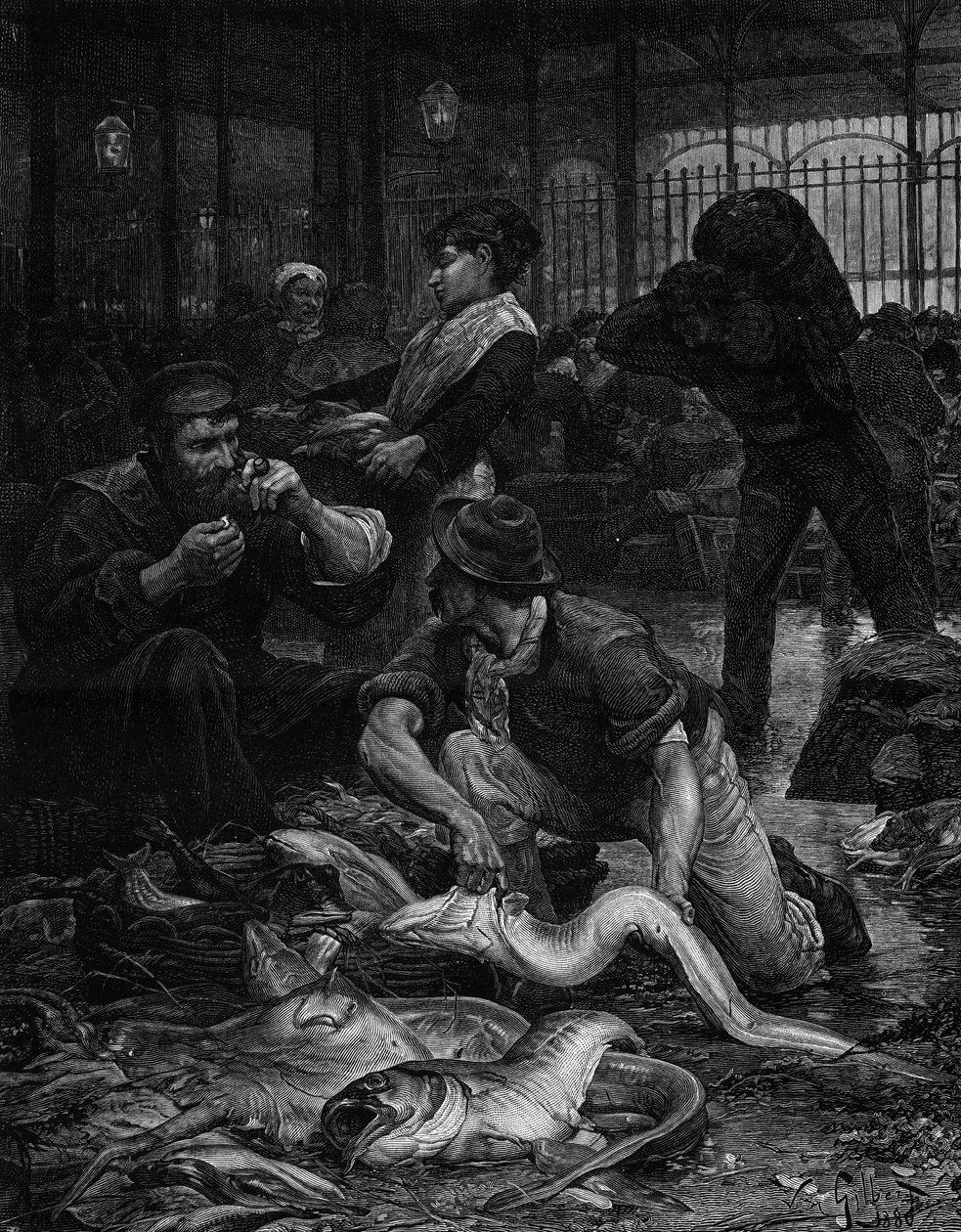 Roh Rybího sálu v dopoledních hodinách (1880). Rytina podle obrazu Victora Gabriela Gilberta (1847-1933). V „The Illustrous World““ č. 1244 z 29. ledna od Victor Gabriel Gilbert