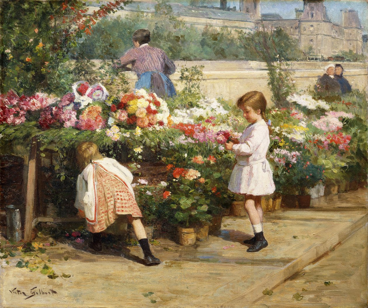 Květinový trh u Seiny, od Victor Gabriel Gilbert