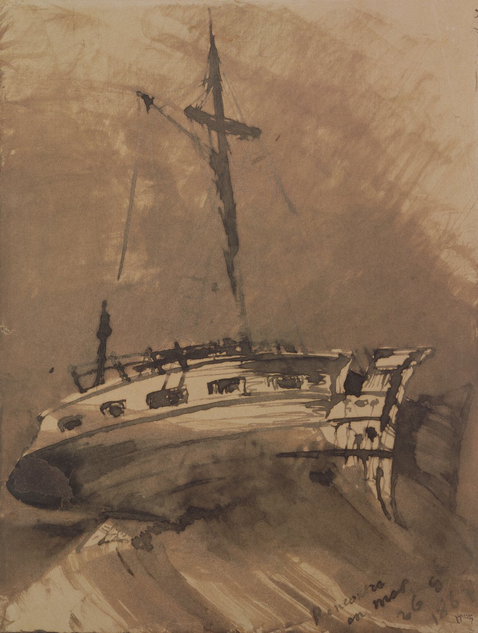 Loď na rozbouřeném moři, 1864 (perem a tuší na papíře) od Victor Hugo