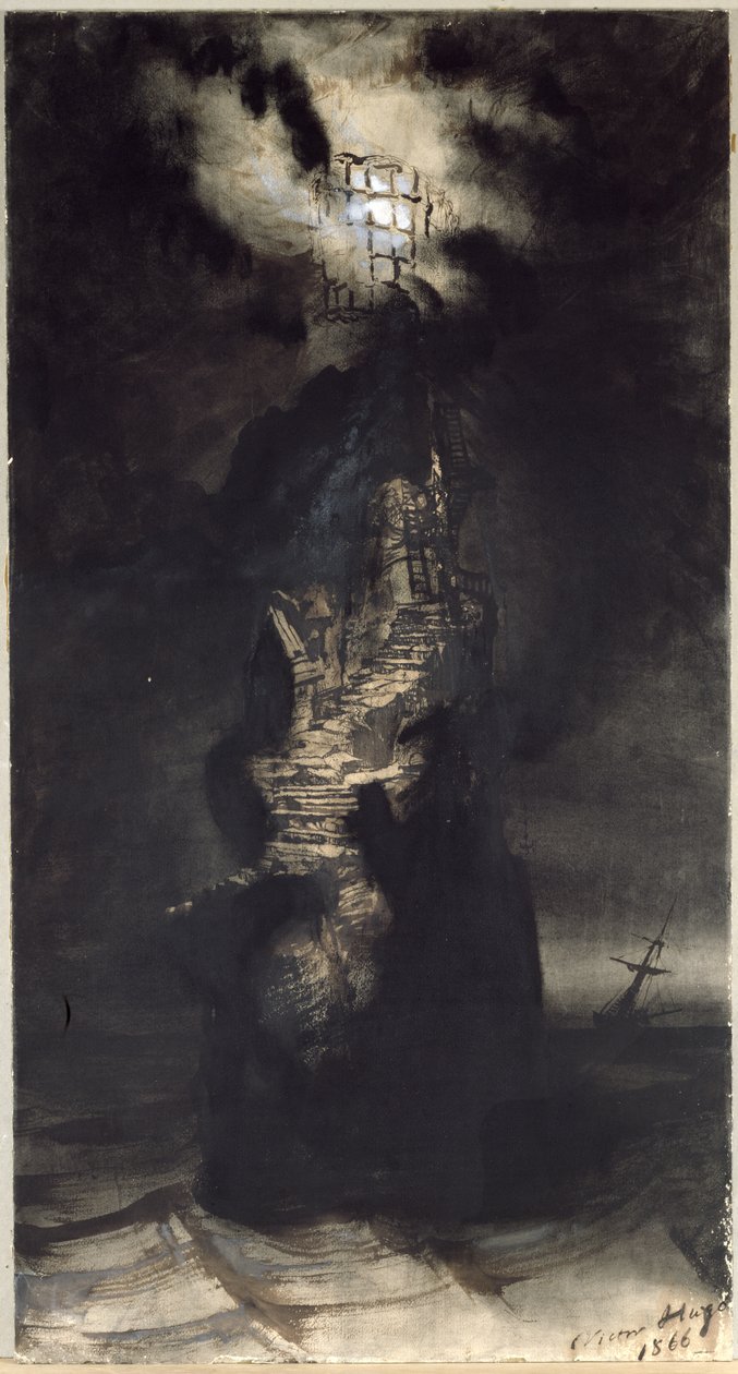 Casquets Lighthouse, 1866 (pero a inkoust na papíře) od Victor Hugo