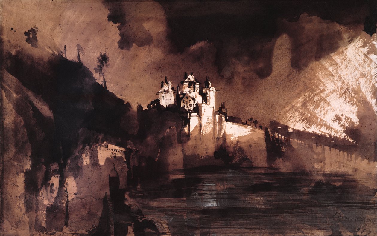 Hrad (pero, inkoust, mytí a kvaš na papíře) od Victor Hugo