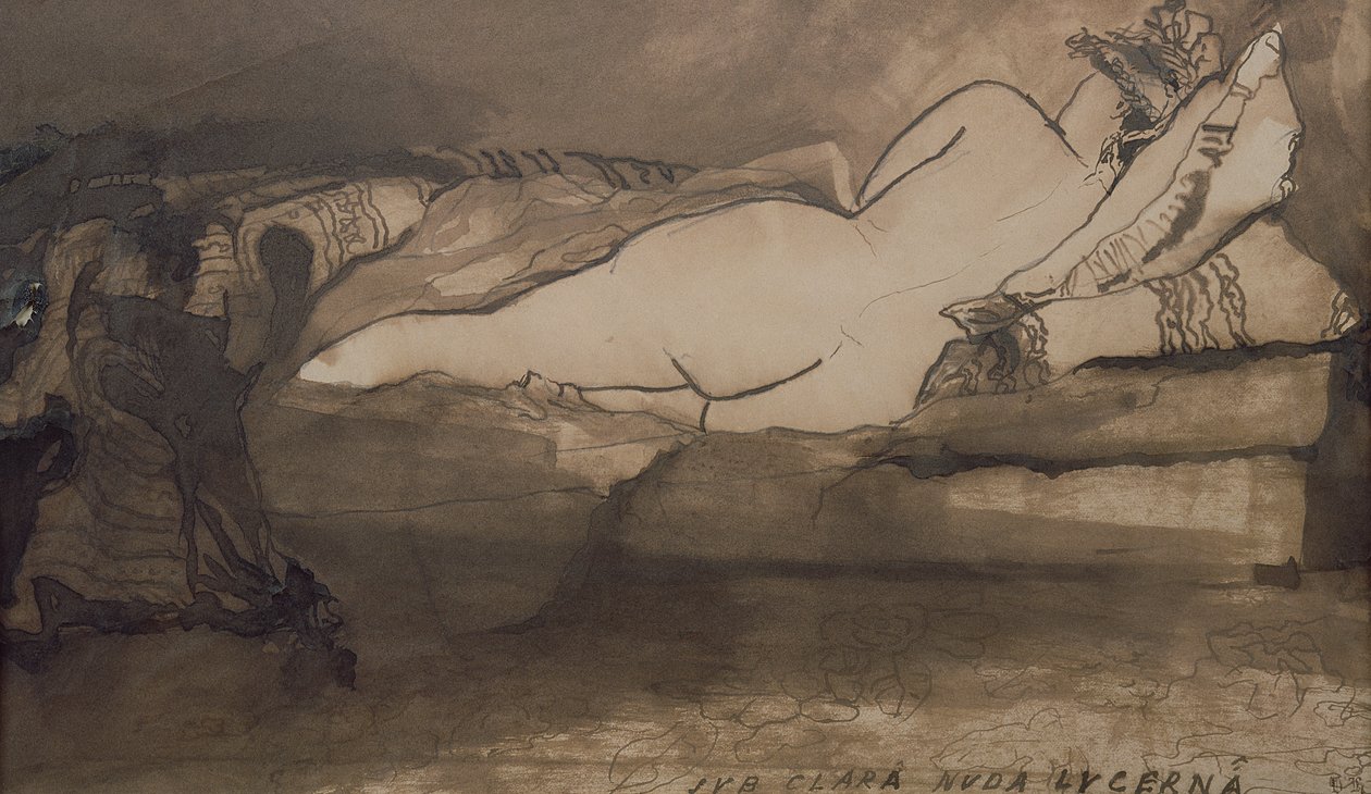 Spící akt (pero a inkoust a prát na papíře) od Victor Hugo