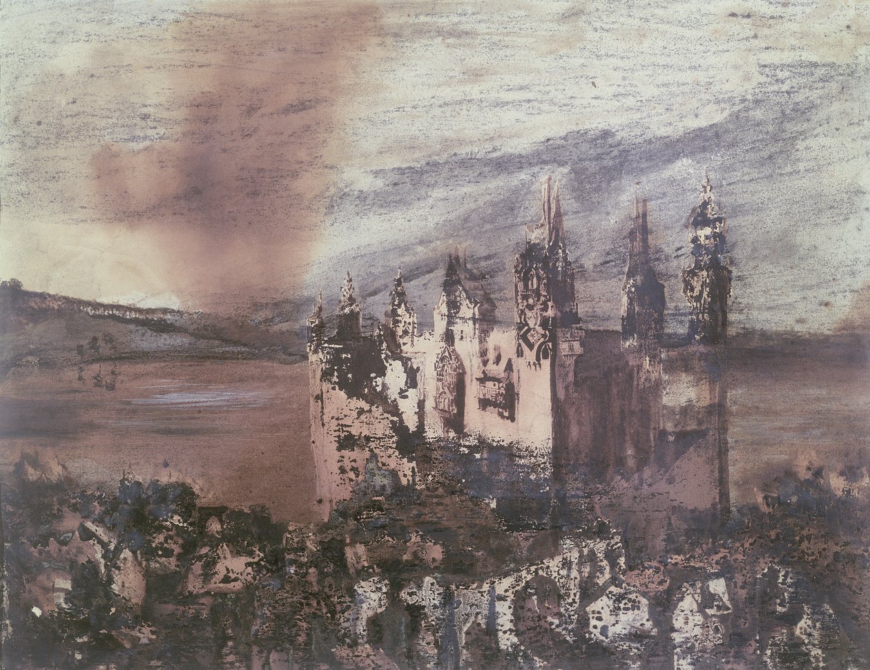 Zámek (tuš, wash a barva na papíře) od Victor Hugo
