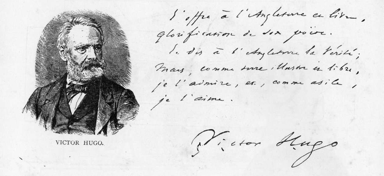 Victor Hugo věnoval Anglii svou knihu o Shakespearovi, kolem roku 1864 od Victor Hugo