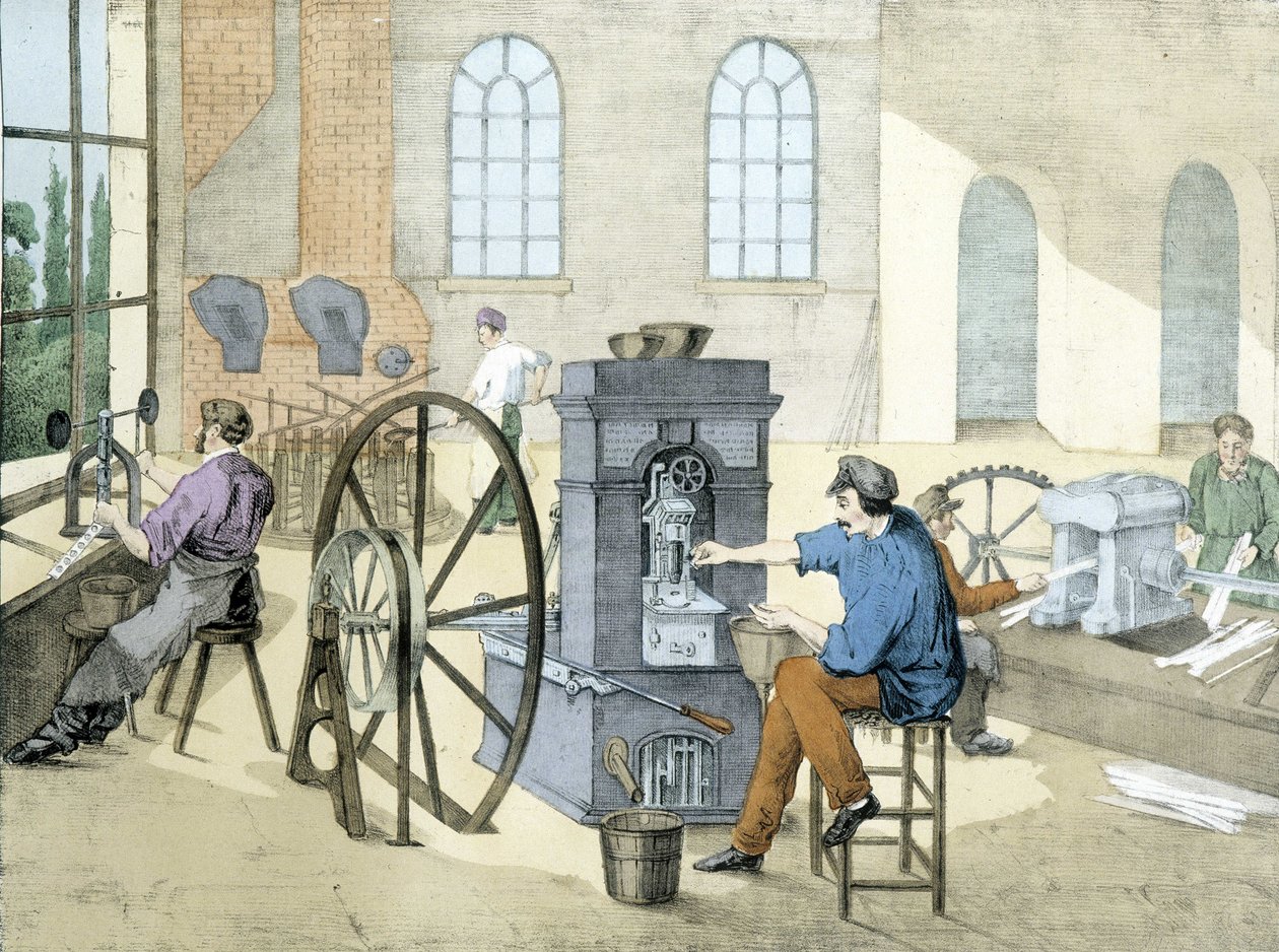 Obchod s mincemi (ražba mincí) (výroba mincí), litho de Janson. 19. století. od Victor Janson