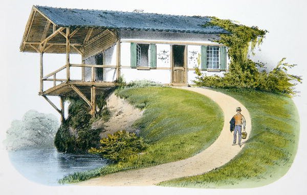 Myslivna, ilustrace z „Habitations Champetres“ vydané v Paříži, kolem roku 1895 (chromolitho) od Victor Jean Baptiste (after) Petit