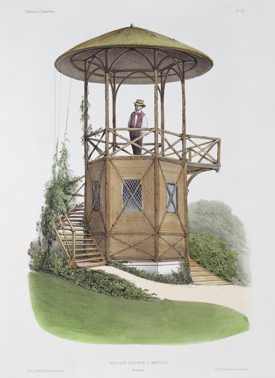 Rustikální pavilon v Marcilly, z knihy "Habitations Champetres", vyryl Beaquet Freres, asi 1855 od Victor Jean Baptiste Petit