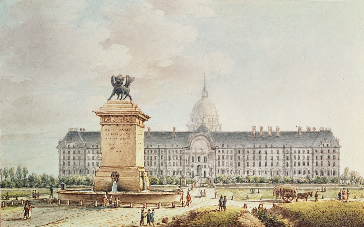 Pohled na Hotel des Invalides (inkoust a akvarel na papíře) od Victor Jean Nicolle