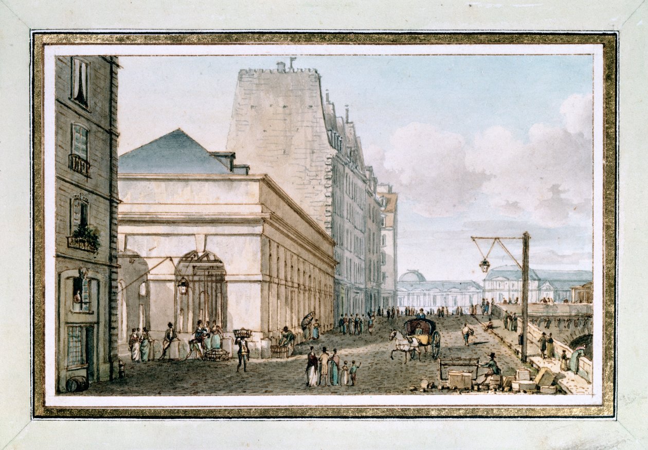 Pohled na nový drůbeží trh, který se nachází na Quai des Augustins poblíž Pont-Neuf, Paříž, c. 1810 (akvarel) od Victor Jean Nicolle