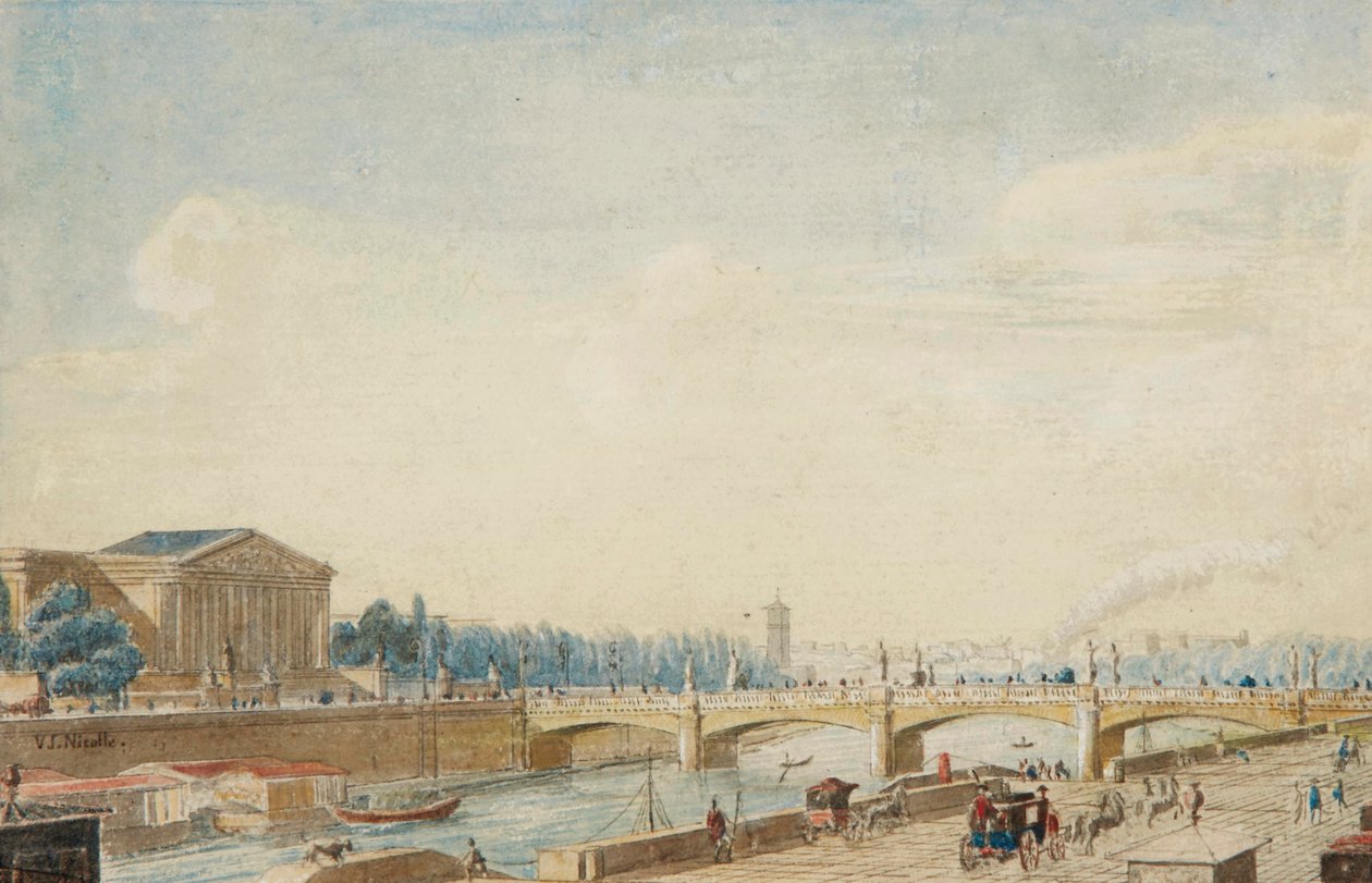 Pohled na Pont de la Concorde a Palais Bourbon v Paříži od Victor Jean Nicolle