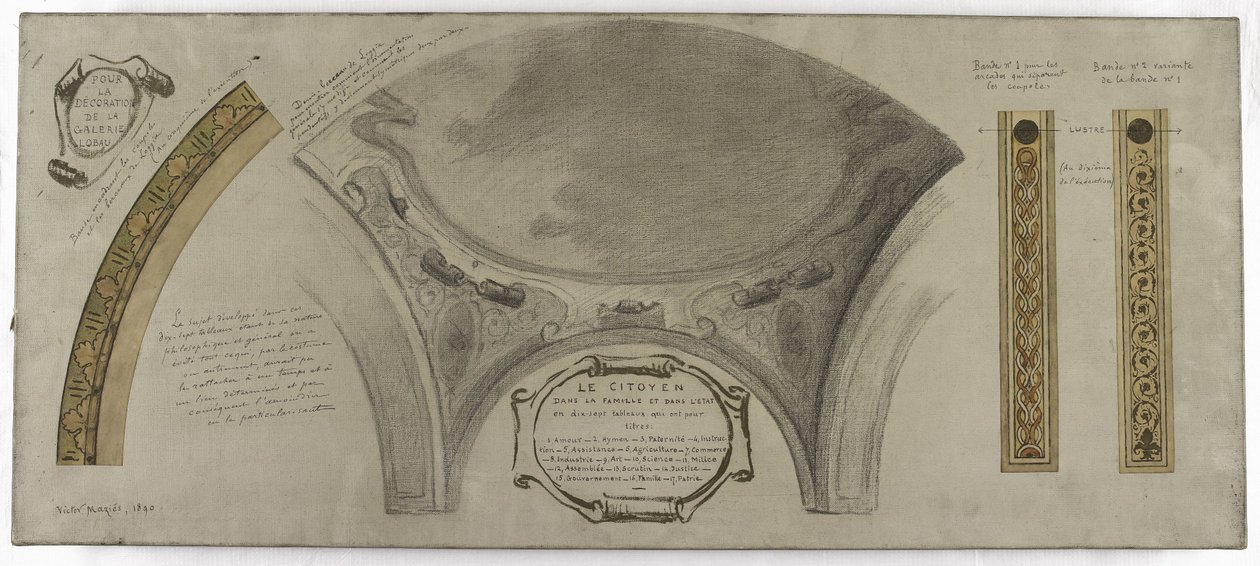 Skica pro Galerii Lobau, Hôtel de Ville, Paříž: Projekt ornamentu pro kupoli od Victor Jean Pierre Maziès
