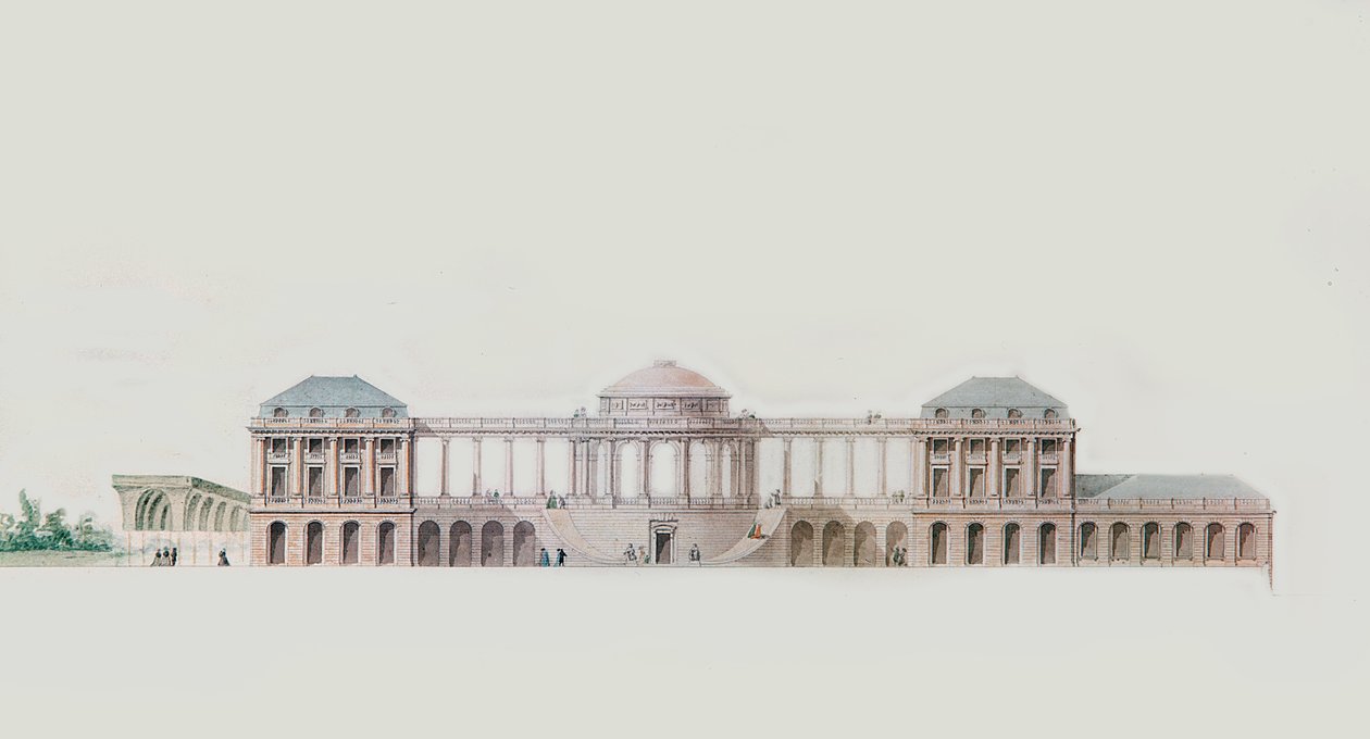 První návrh pro Chateau du Bouilh, Saint Andre de Cubzac, Akvitánie, kolem roku 1787 (pero, inkoust a wc) od Victor Louis
