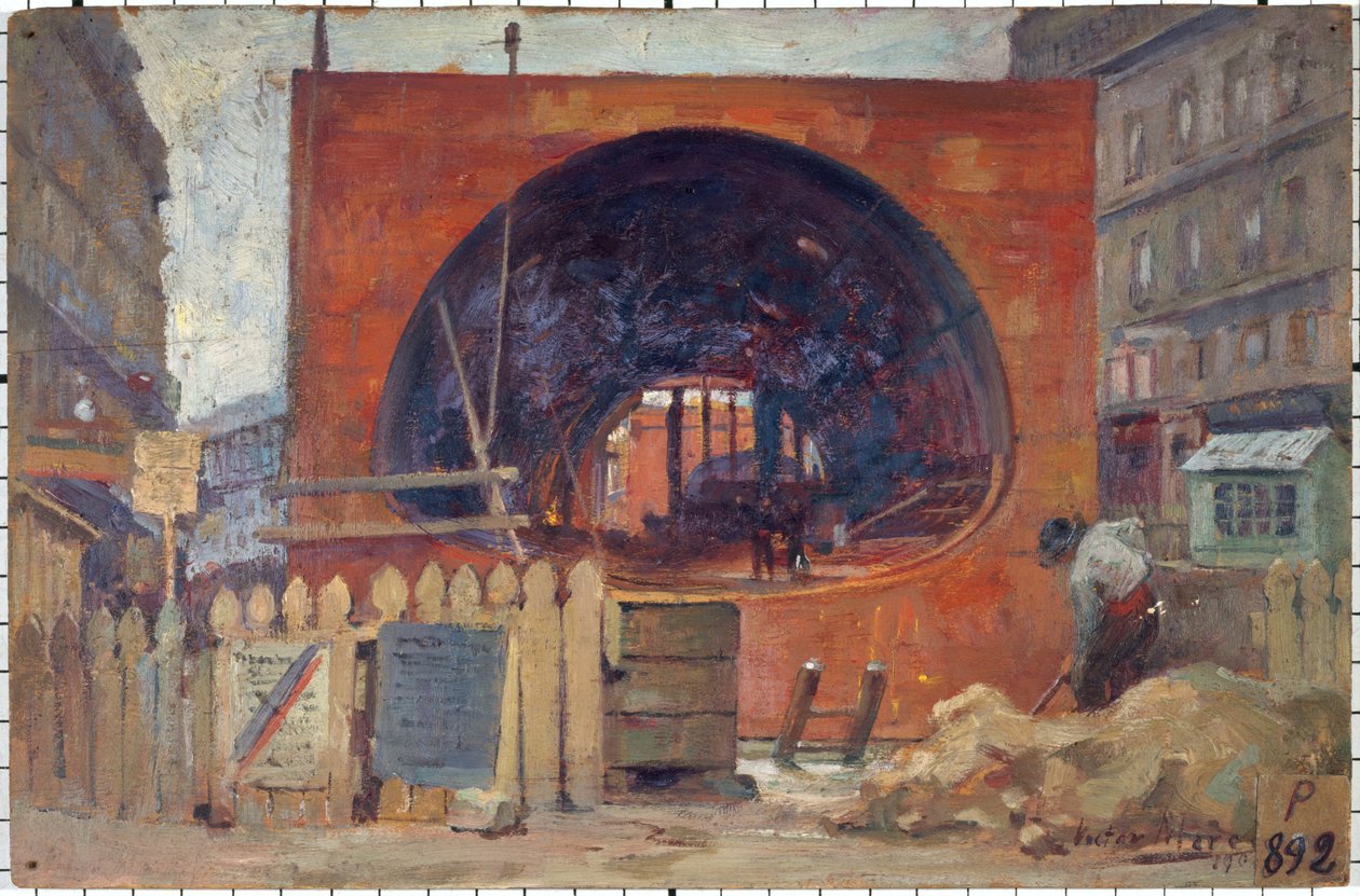 Les travaux du métropolitain place Saint-Michel en 1906, in 11-1906 (olej) od Victor Marec