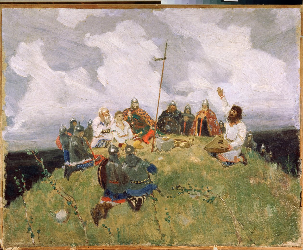 Boyan jouant du gousli (gusli, housli, husli) v 11. století (Boyan hrající na gusli) - Dílo Viktora Michajloviče Vasněcova (1848-1926), olej na kartonu od Victor Mikhailovich Vasnetsov