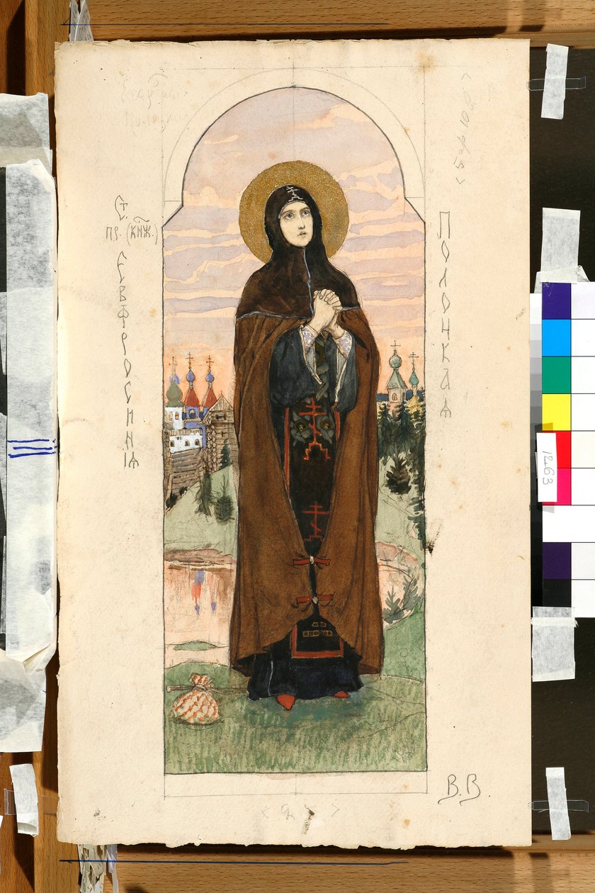 Portrét Eufrosyne z Polotska (Eufrasinnia, Efrasinnia) (1110-1173) (studie pro fresku v katedrále sv. Vladimíra v Kyjevě) - dílo Viktora Michajloviče Vasněcova (1848-1926) od Victor Mikhailovich Vasnetsov