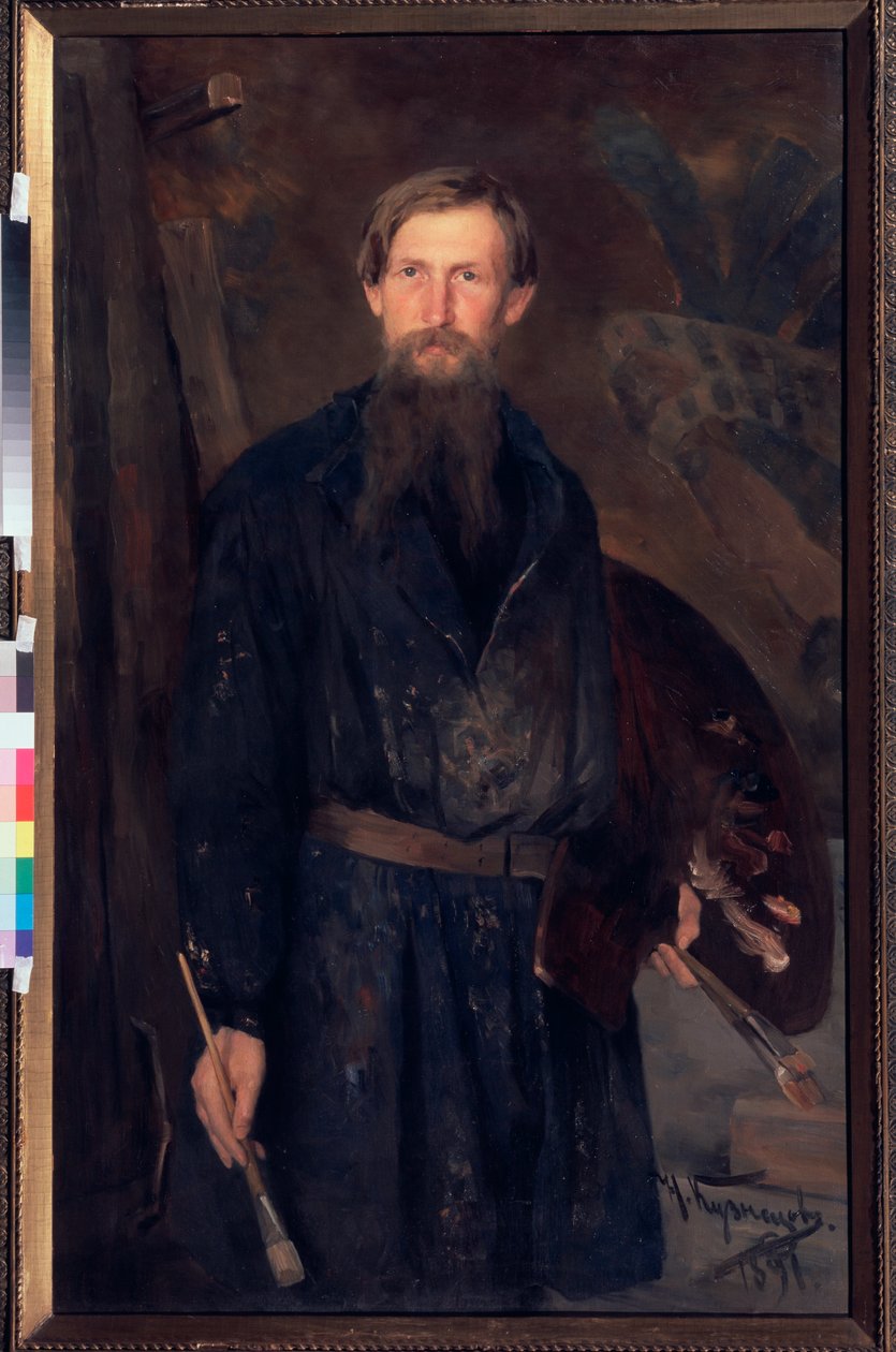 Portrét umělce Viktora Vasněcova (Portrét umělce Viktora Vasněcova) - obraz Nikolaje Dmitrieviče Kuzněcova (1850-1929), olej na plátně od Victor Mikhailovich Vasnetsov