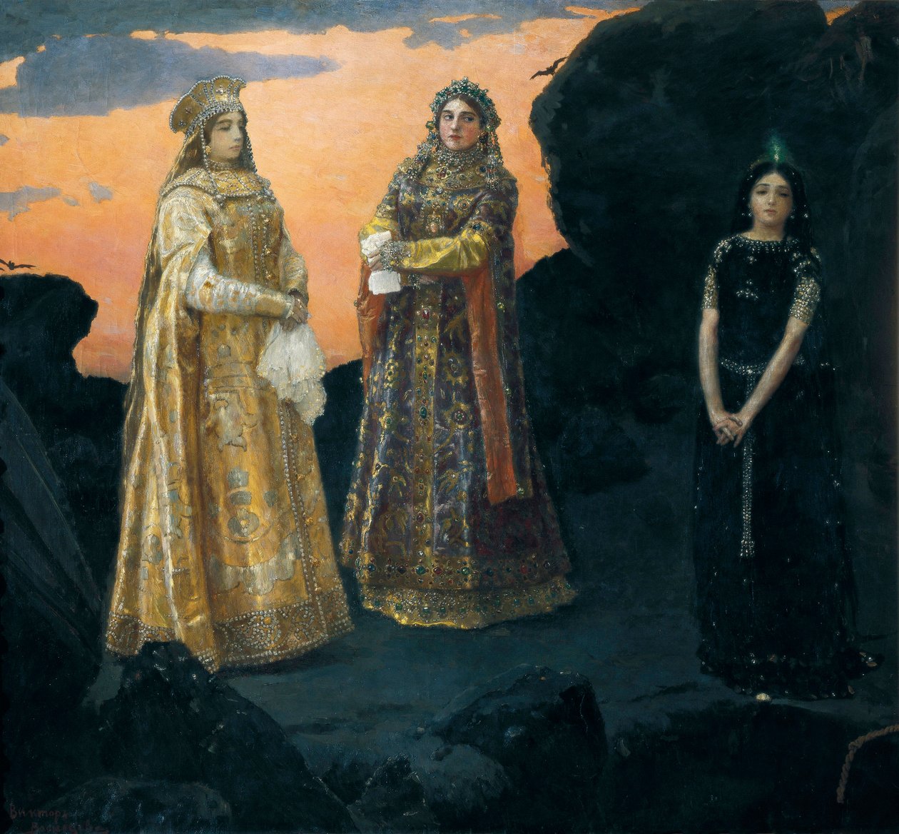 Tři carevny podzemní královské rodiny. Obraz Viktora Vasněcova od Victor Mikhailovich Vasnetsov