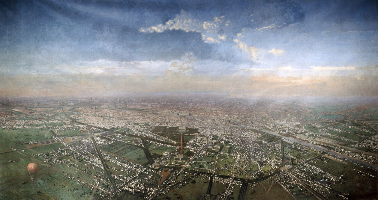 Celkový pohled na Paříž z horkovzdušného balónu, 1855 od Victor Navlet