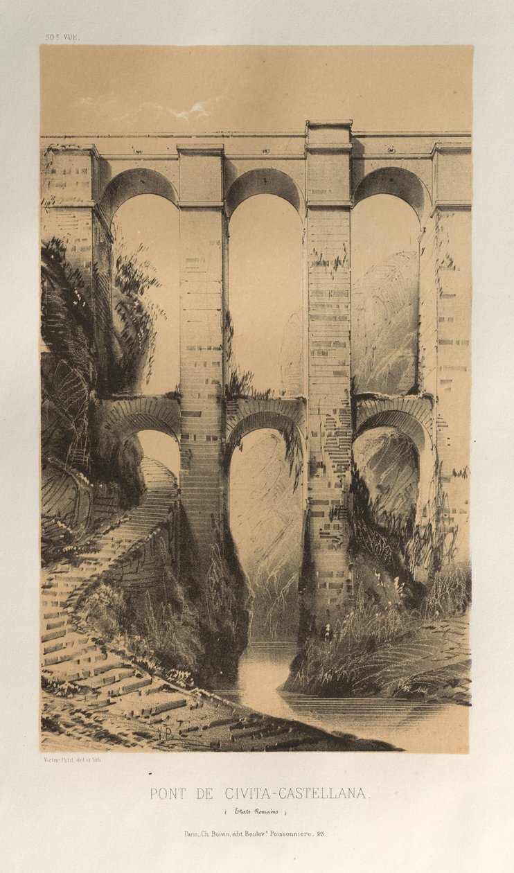 Malebná architektura aneb památky 15. století. A XVI. Století: Hrady Francie XV a XVI Století: Pl. 50, Pont De Civita-Castellana (Římské státy) od Victor Petit