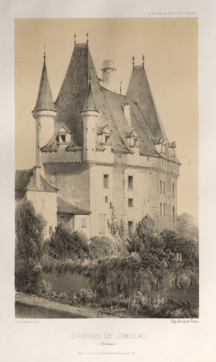 Malebná architektura aneb památky 15. století. A XVI. Století: Francouzské zámky XV a XVI Století: Pl. 51, Château De Jumillac (Dordogne) od Victor Petit