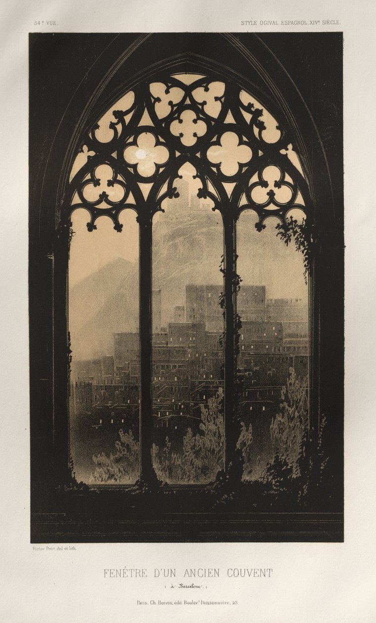 Malebná architektura aneb památky 15. století. A XVI. Století: Francouzské zámky XV a XVI Století: Pl. 54, Okno bývalého kláštera (v Barceloně) od Victor Petit
