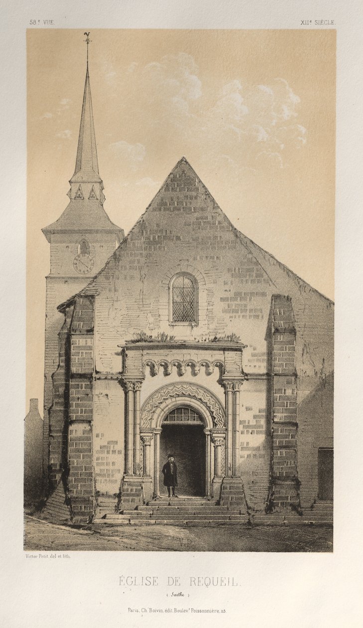 Malebná architektura aneb památky 15. století. A XVI. Století: Francouzské zámky XV a XVI Století: Pl. 58, kostel De Requeil (Sarthe) od Victor Petit