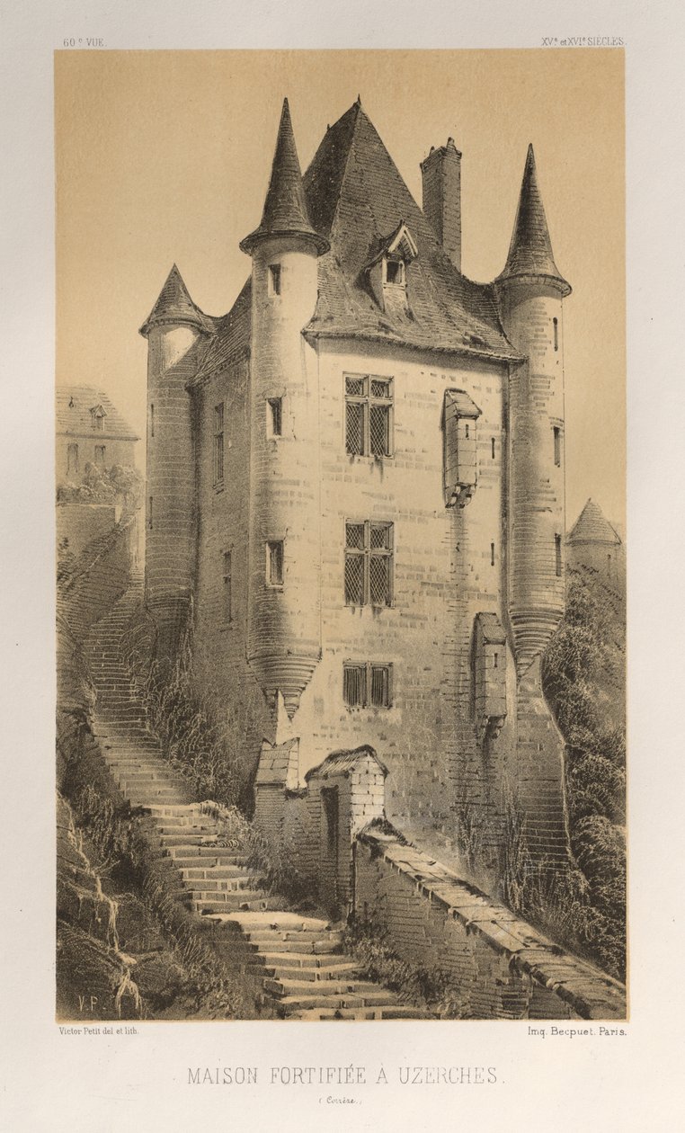 Architecture Pittoresque ou Monuments des XVeme. Et XVIeme. Siecles: Chateaux de France des XV et XVI Siecles: Pl. 60, Maison Fortifiée À Uzerches (Corrère)   1312341   cs       czech Successfully Translated  Original: Farvestudie til Langelinie-billedet T od Victor Petit
