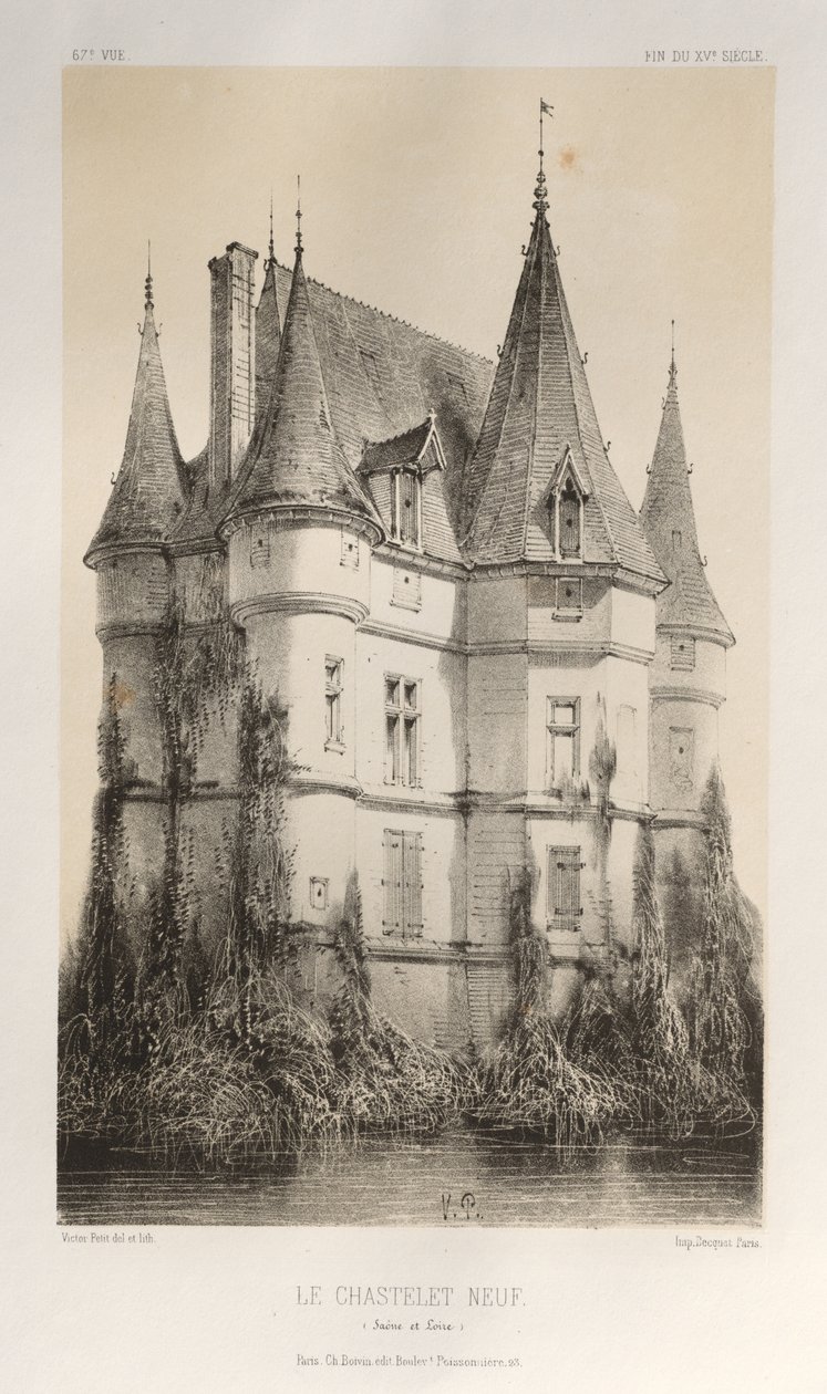 Malebná architektura aneb památky 15. století. A XVI. Století: Hrady Francie XV a XVI století: Pl. 67, Le Chastenet-Neuf Saône et Loire) od Victor Petit