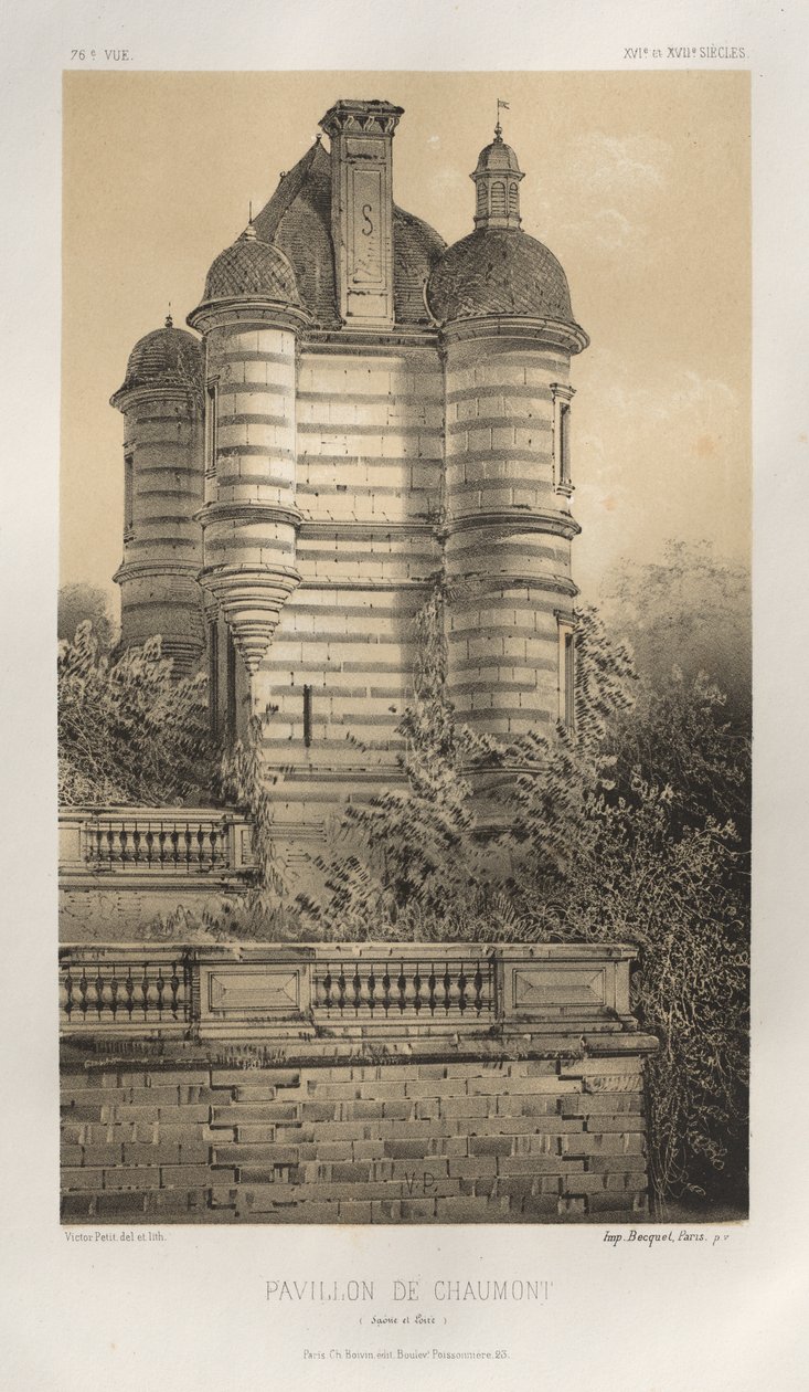Malebná architektura aneb památky 15. století. A XVI. Století: Francouzské zámky XV a XVI Století: Pl. 76, Pavillon De Chaumont (Saône et Loire) od Victor Petit