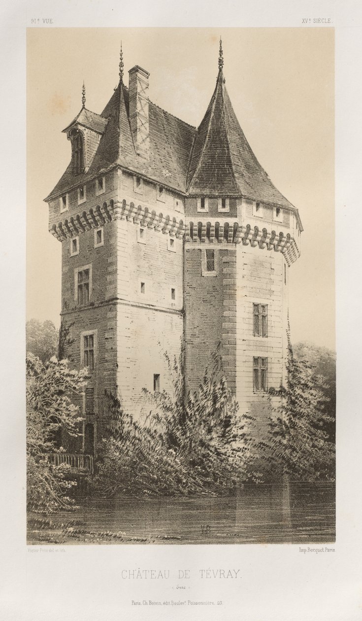 Malebná architektura aneb památky 15. století. A XVI. Století: Hrady Francie XV a XVI Století: Pl. 91, Château de Tévray (Eure) od Victor Petit