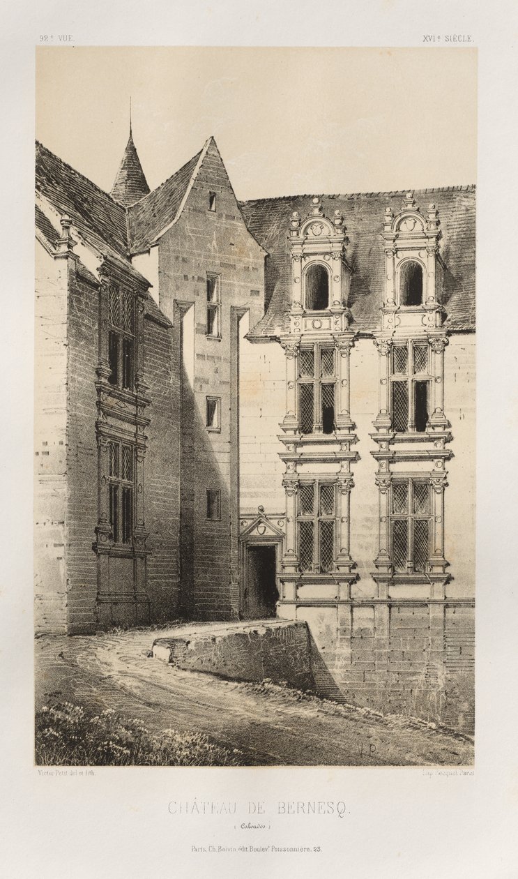 Malebná architektura aneb památky 15. století. A XVI. Století: Hrady Francie XV a XVI Století: Pl. 92, Château de Bernesq (Calvados) od Victor Petit